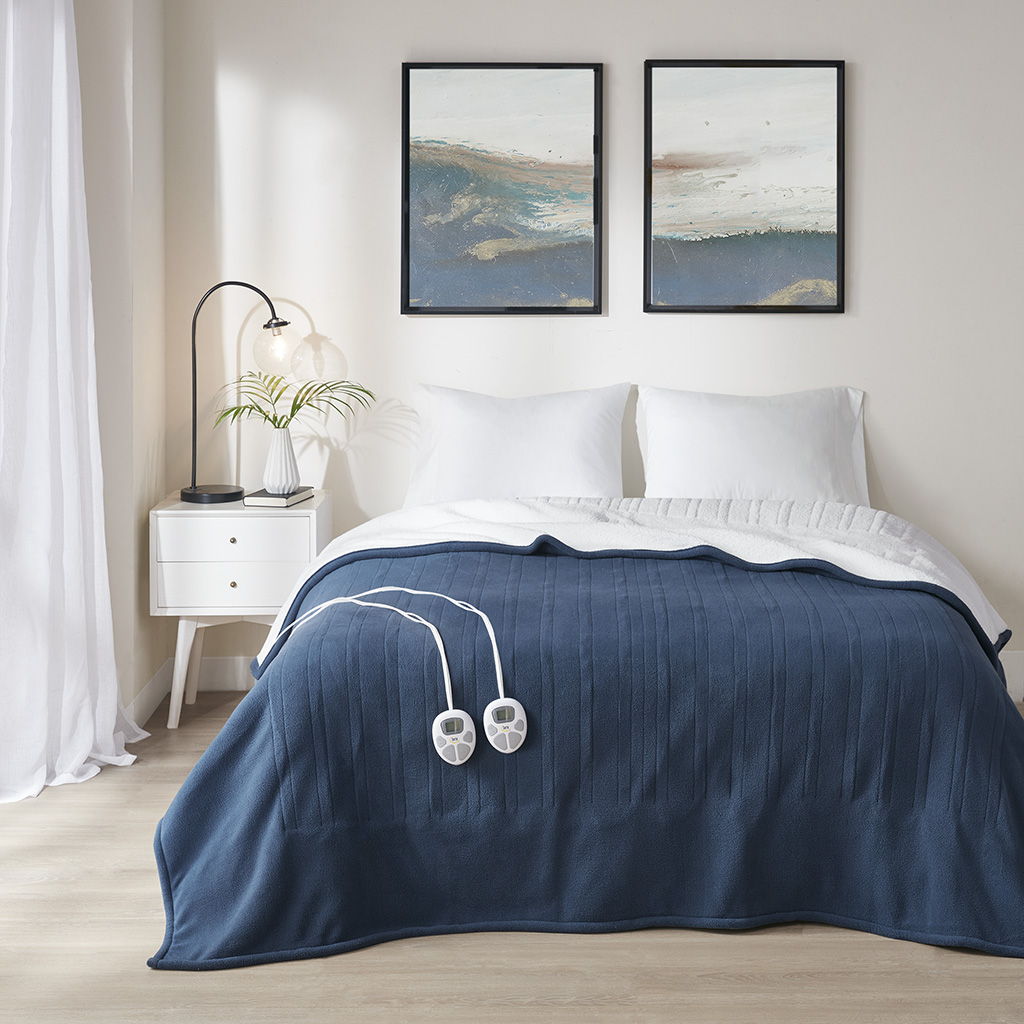 Fleece to Sherpa - Twin Heated Blanket - Blue
