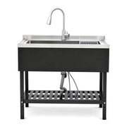 Freestanding Utility Sink With Pull Out Faucet And Large Storage Grille - Black / Silver