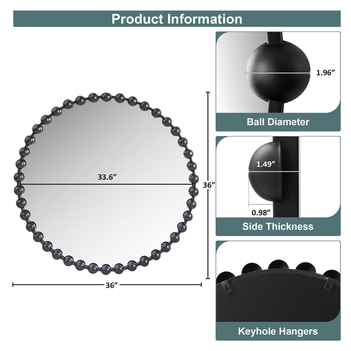 Marlowe - 36" Round Wall Decor Mirror - Black