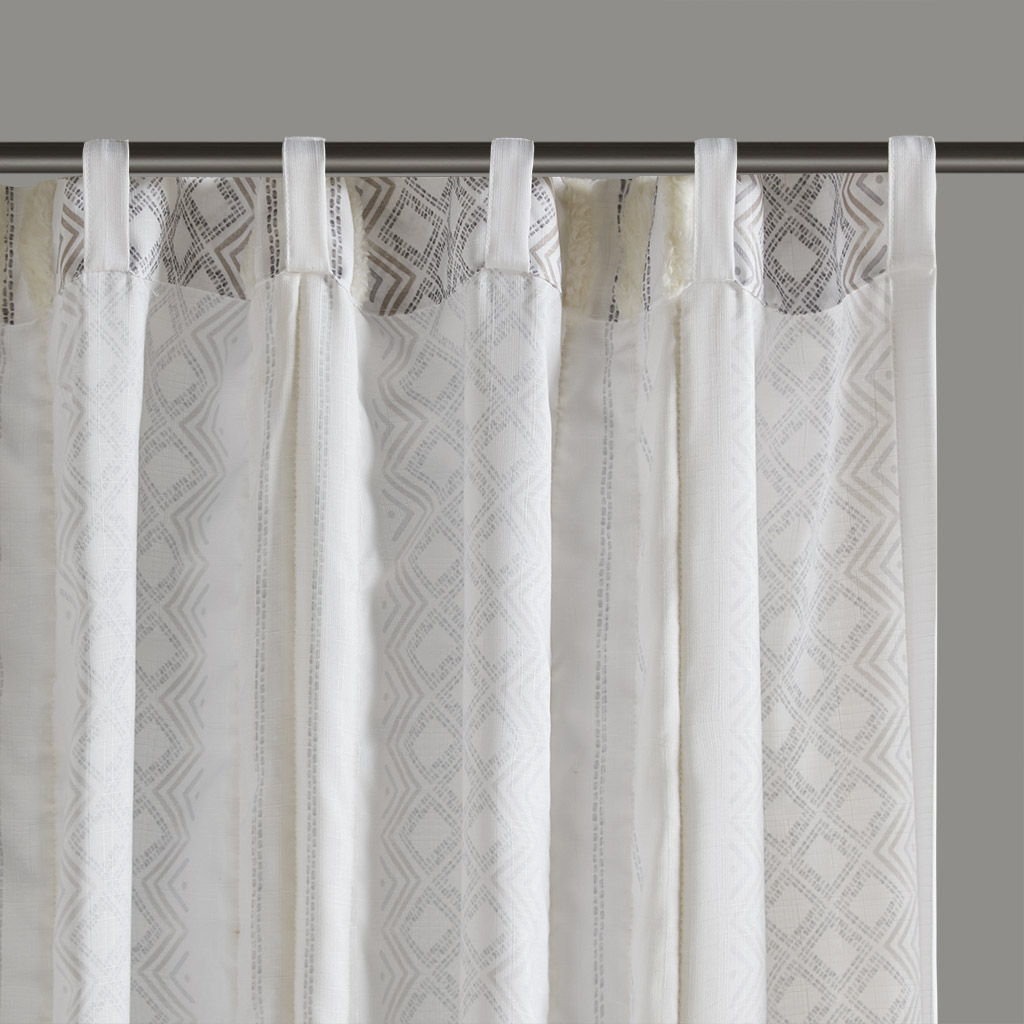 Ebby - 50x95" Poly Printed Curtain Panel With Tufted Stripe (Set of 2) - White / Taupe
