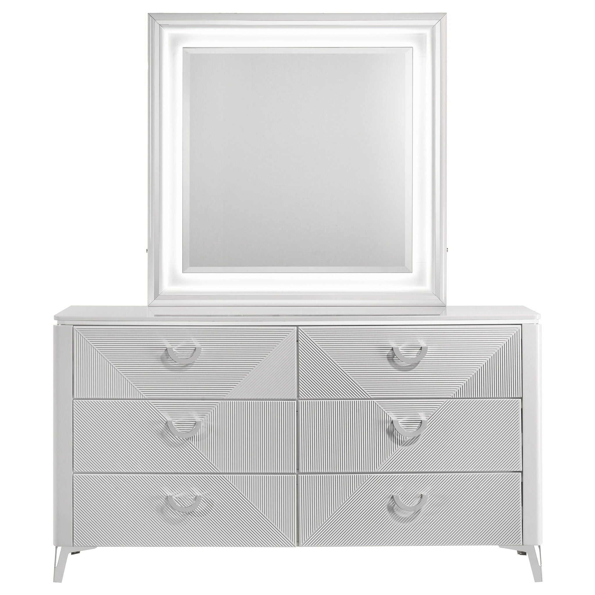 Buckley - 6 Drawer Dresser With Mirror - Gloss White