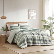 Blais - King Stripe Textured Print Comforter Set - Sage