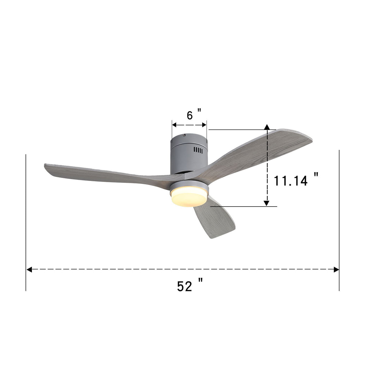 52" Ceiling Fan With LED Light, Reversible DC Motor, Remote Control - Silver