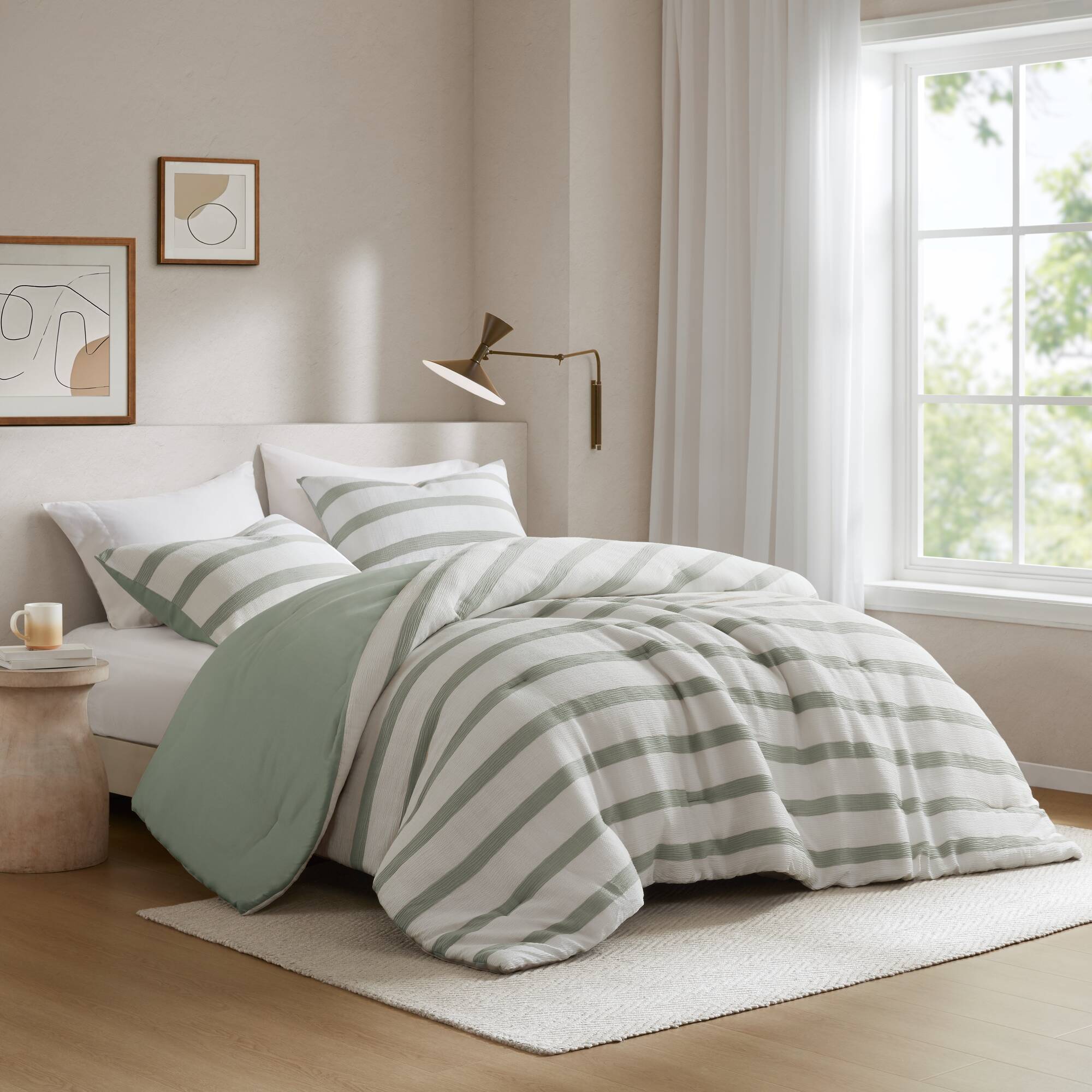 Merritt - King/California King Yarn-Dyed Striped Comforter - Sage Green