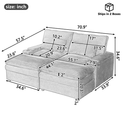 Convertible Loveseat Sofa With Storage, USB Ports, Cup Holders