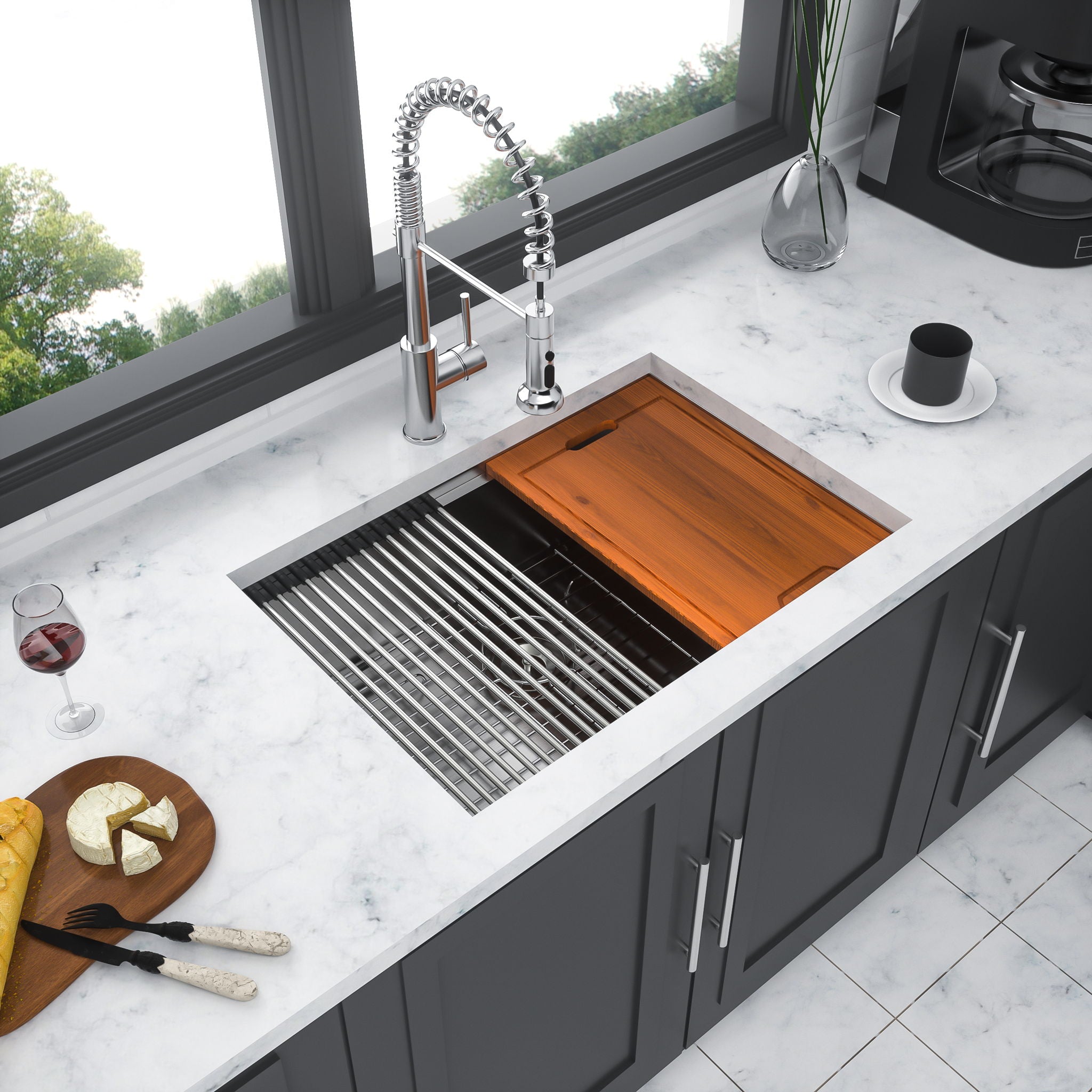 Single Bowl, Undermount Workstation, Kitchen Sink With Accessories