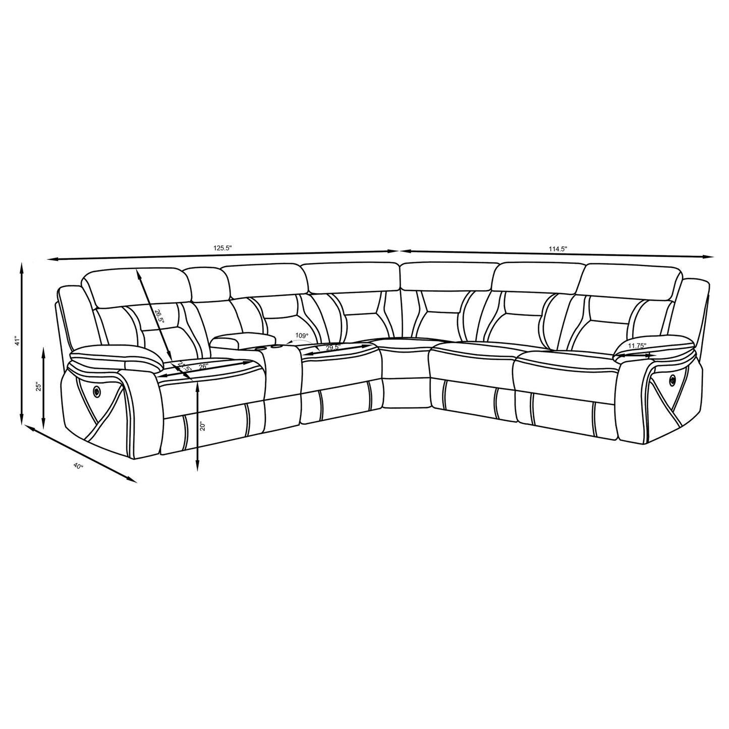 Barton - Upholstered Power Reclining Sectional Sofa - Gray