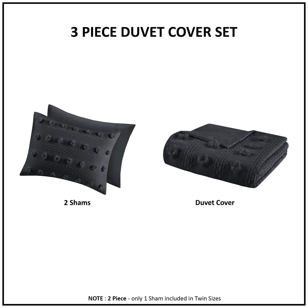 Lucy - Clip Jacquard Duvet Cover Set - Black