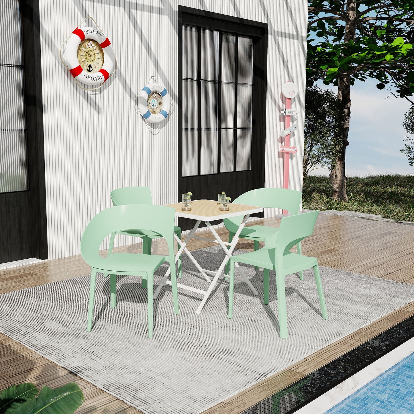 4 Piece Set Of Modern Designed Single Chairs With Folding Square Table