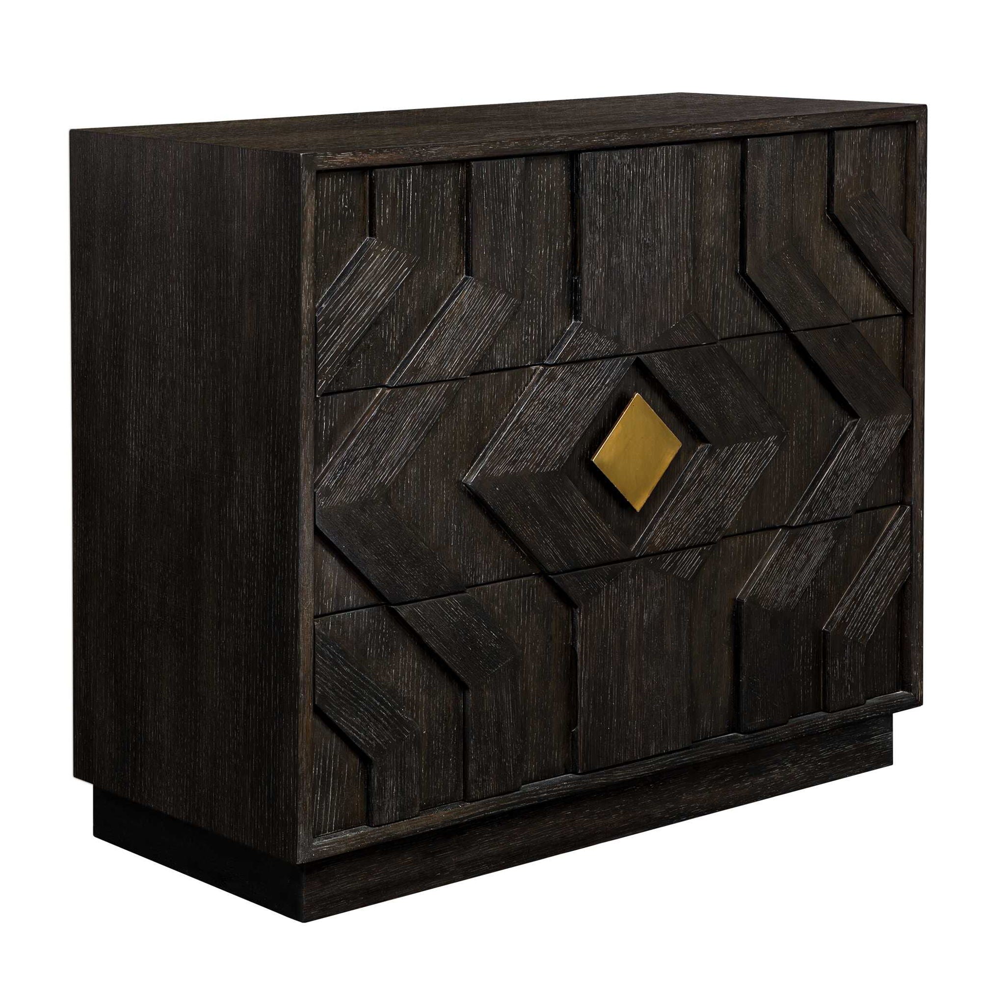 Faulkner - 3 Drawer Modern Chest - Black / Brass